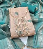multi unstitched shimmer print handwork with printed dupatta linen dress material