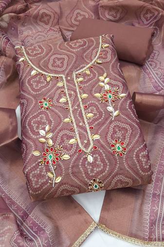 multi unstitched shimmer print handwork with printed dupatta linen dress material