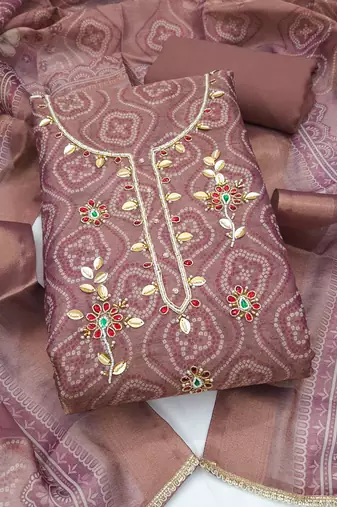 multi unstitched shimmer print handwork with printed dupatta linen dress material
