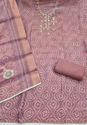 multi unstitched shimmer print handwork with printed dupatta linen dress material 2