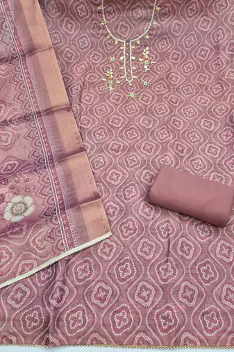 multi unstitched shimmer print handwork with printed dupatta linen dress material