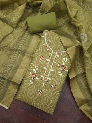 multi unstitched shimmer print handwork with printed dupatta linen dress material 4