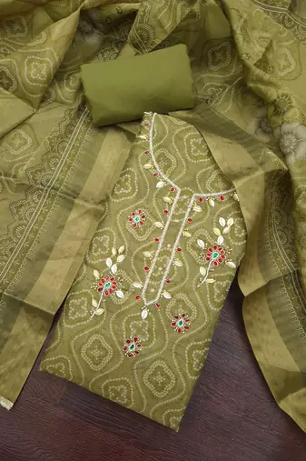 multi unstitched shimmer print handwork with printed dupatta linen dress material