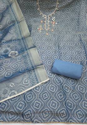 multi unstitched shimmer print handwork with printed dupatta linen dress material 2