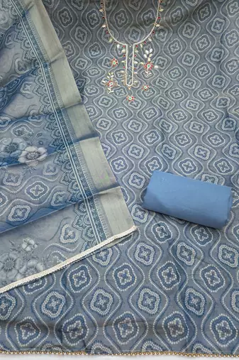 multi unstitched shimmer print handwork with printed dupatta linen dress material