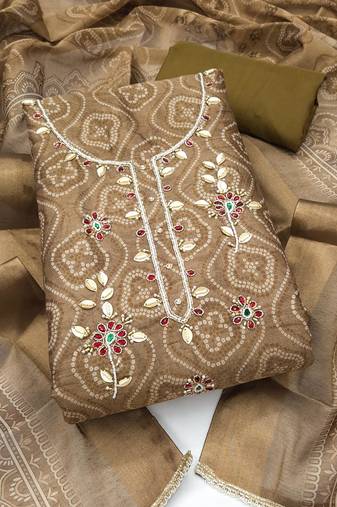 multi unstitched shimmer print handwork with printed dupatta linen dress material