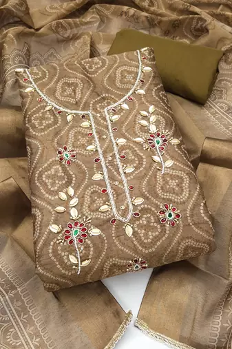 multi unstitched shimmer print handwork with printed dupatta linen dress material