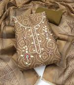 multi unstitched shimmer print handwork with printed dupatta linen dress material
