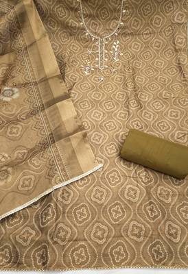 multi unstitched shimmer print handwork with printed dupatta linen dress material 2