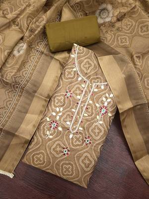 multi unstitched shimmer print handwork with printed dupatta linen dress material 4