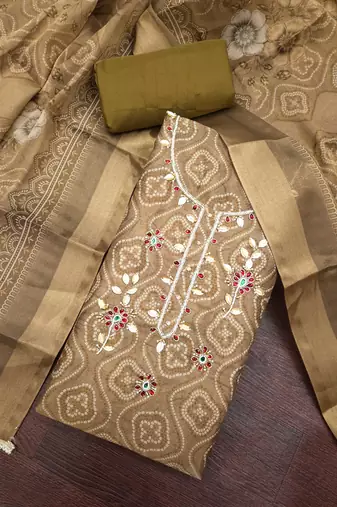 multi unstitched shimmer print handwork with printed dupatta linen dress material