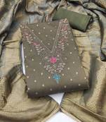 olive green unstitched weaving handwork with woven dupatta modal butti chanderi dress material