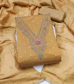 beige unstitched weaving handwork with woven dupatta modal butti chanderi dress material