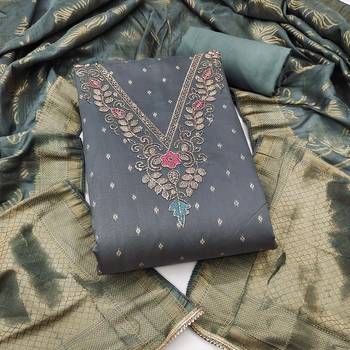 grey unstitched weaving handwork with woven dupatta modal butti chanderi dress material 1