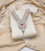 white unstitched weaving handwork with woven dupatta modal butti chanderi dress material