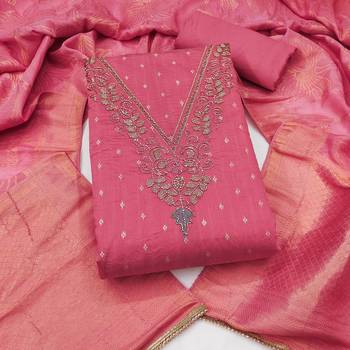 pink unstitched weaving handwork with woven dupatta modal butti chanderi dress material 1