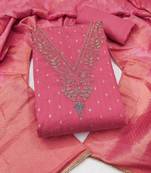 pink unstitched weaving handwork with woven dupatta modal butti chanderi dress material