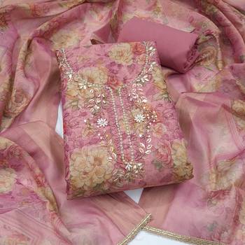 multi unstitched shimmer print handwork with printed dupatta linen dress material 1