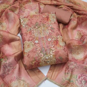 multi unstitched shimmer print handwork with printed dupatta linen dress material 1