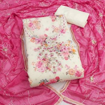 multi unstitched digital print handwork with embroidered dupatta modal butti chanderi dress material 1