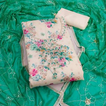 multi unstitched digital print handwork with embroidered dupatta modal butti chanderi dress material 1