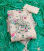 multi unstitched digital print handwork with embroidered dupatta modal butti chanderi dress material