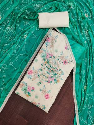 multi unstitched digital print handwork with embroidered dupatta modal butti chanderi dress material 4