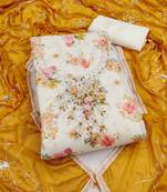 multi unstitched digital print handwork with embroidered dupatta modal butti chanderi dress material
