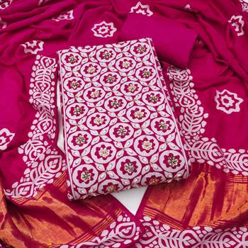 magenta unstitched print handwork with printed dupatta dress material 1