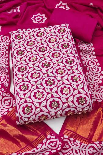 magenta unstitched print handwork with printed dupatta dress material