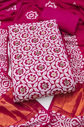 magenta unstitched print handwork with printed dupatta dress material