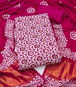magenta unstitched print handwork with printed dupatta dress material
