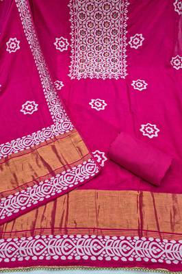 magenta unstitched print handwork with printed dupatta dress material 2