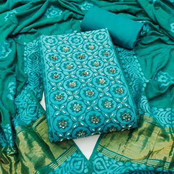 sea green unstitched print handwork with printed dupatta dress material 1