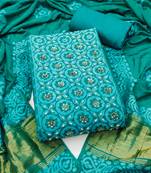sea green unstitched print handwork with printed dupatta dress material
