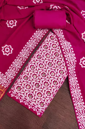 magenta unstitched print handwork with printed dupatta dress material