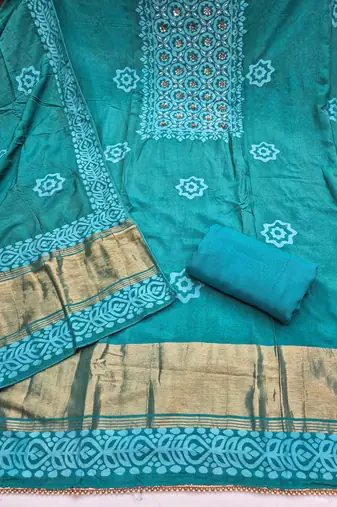 sea green unstitched print handwork with printed dupatta dress material