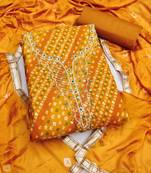 mustard unstitched print handwork with bandhani printed dupatta jam dress material