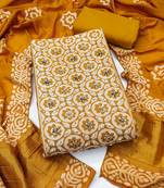 mustard unstitched print handwork with printed dupatta dress material