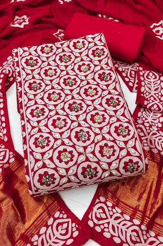 maroon unstitched print handwork with printed dupatta dress material