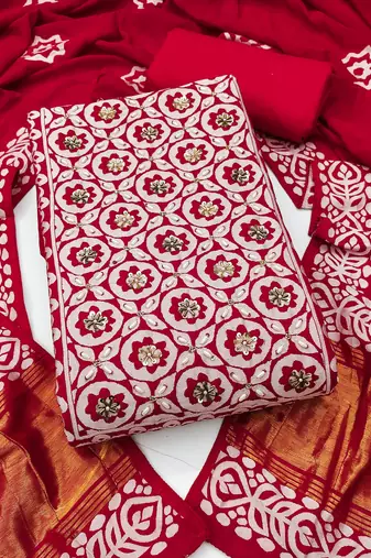 maroon unstitched print handwork with printed dupatta dress material