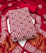 maroon unstitched print handwork with printed dupatta dress material