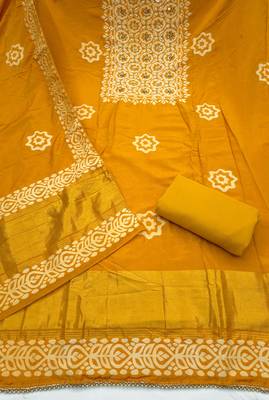 mustard unstitched print handwork with printed dupatta dress material 2