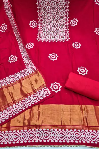 maroon unstitched print handwork with printed dupatta dress material