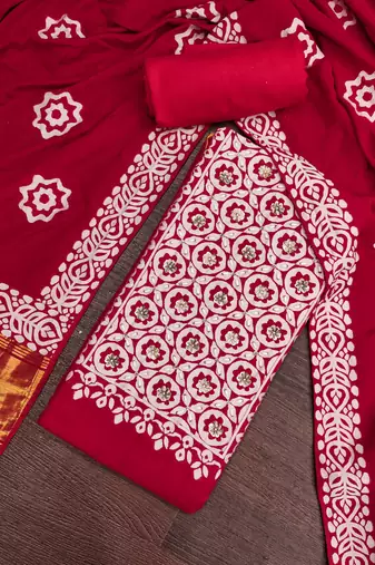 maroon unstitched print handwork with printed dupatta dress material