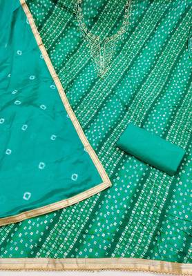 sea green unstitched print handwork with bandhani printed dupatta jam dress material 2