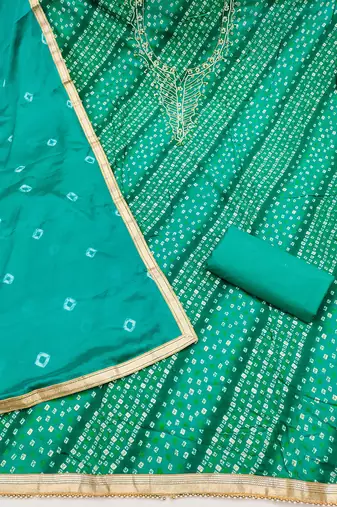 sea green unstitched print handwork with bandhani printed dupatta jam dress material