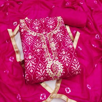 magenta unstitched print handwork with bandhani printed dupatta modal butti chanderi dress material 1