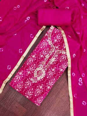 magenta unstitched print handwork with bandhani printed dupatta modal butti chanderi dress material 4