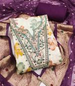 multi unstitched print handwork with woven dupatta modal butti chanderi dress material